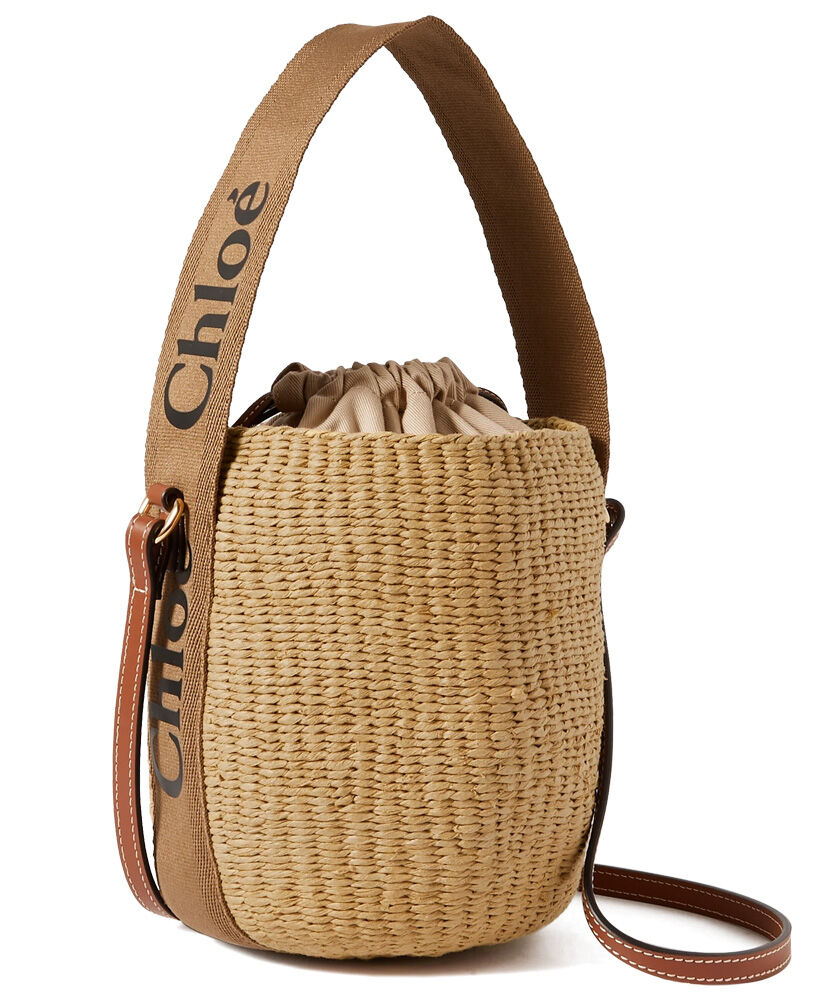 Chloe Small Woody Basket Handbag Canvas with Leather Khaki